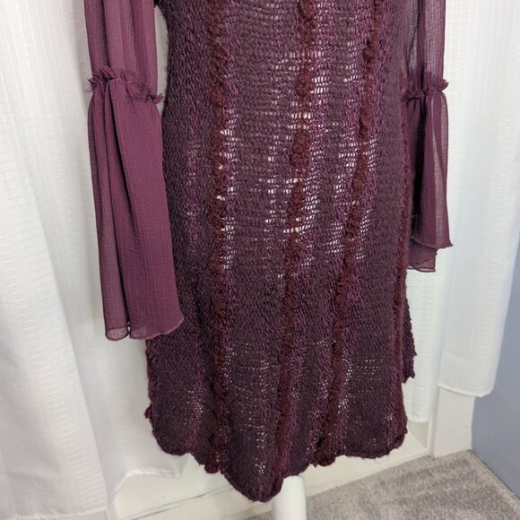 Free People Burgundy Knit and Crochet Dress, Size M, Bell Sleeves - Picture 5 of 8